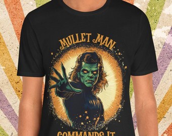 Mullet Man Superhero Unisex T-Shirt for Comic Lover Halloween Trick or Treat Costume Parent Halloween Outfit Halloween Parent T-shirt Funny
