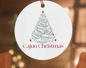 Cajun Christmas Tree Alligator Ornament Double-Sided Metal Ornament with an Alligator Christmas Tree Louisiana Southern Xmas Ornament 3 1/2"
