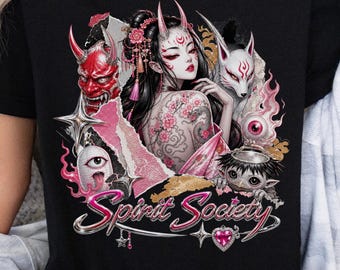 Japanese Yokai Woman T-shirt for Anime Fan Tee for Japanese Mythology Lover Gift Kitsune Oni Shirt Y2K Anime Japan Travel Gift