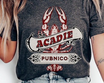 Camiseta personalizada Acadie Lobster para presente Acadian para Acadian Camiseta Acadie personalizável com sua cidade, sobrenome ou nome próprio