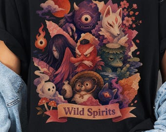 Japanese Yokai Shirt Wild Spirits Tee Japan Folklore Shirt Yokai Lover Gift Japanese Mythology Art Japan Travel Apparel