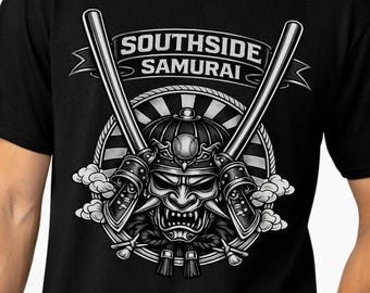 Southside Samurai Shirt Samurai Baseball T-Shirt Japanese Baseball Tee Oni Helmet Graphic Shirt Warrior Sports Shirt Southside Team Fan Gift