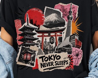 Tokyo Japan Shirt for Japan Traveler Tee Tokyo Travel Gift Japan Vacation Shirt Japanese City Collage Art Travel Apparel