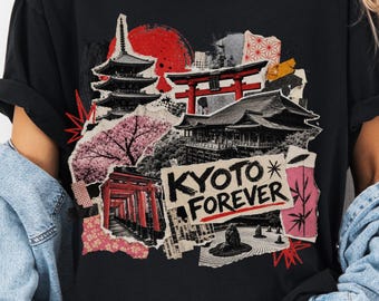 Kyoto Japan Shirt for Japan Traveler Tee Kyoto Travel Gift Japan Vacation Shirt Japanese Temple Collage Art Travel Apparel