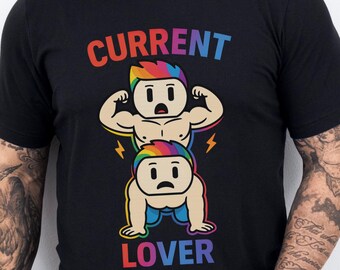 Current Lover Neon Pride T-Shirt Rainbow LGBTQ+ Funny Electric Glow Tee for Gay Pride