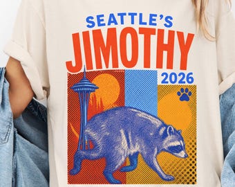 Jimothy Raccoon T-shirt for Seattle Lover Tee for Pacific Northwest Gift Seattle Wildlife Shirt for Funny Raccoon Fan  Risograph Apparel