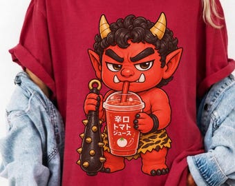 Oni Tomato Juice Shirt for Japanese Mythology Lover Tee for Spicy Drink Fan Gift for Japan Traveler Shirt for Demon Yokai Lover Tee