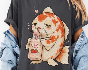 Koi Fish T-Shirt for Japanese Culture Lover Tee for Strawberry Milk Fan Gift for Japan Traveler Shirt for Kawaii Fish Ichigo Milk Lover Tee