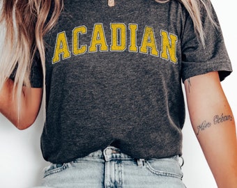Retro Acadian T-shirt for Acadian Gift for Acadian Tshirt Acadian Tee Shirt Custom Shirt Varsity Athletic Yellow Print