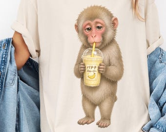 Japanese Macaque T-Shirt for Japan Animal Lover Tee for Banana Smoothie Fan Gift for Japan Traveler Shirt for Snow Monkey Lover Tee