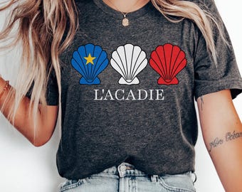 Acadian Flag Scallop Shell Unisex Shirt  Maritime Pride Tee with Blue, White & Red Scallop Shell Acadie Festival Tshirt Gift L'Acadie