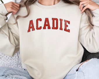 Acadie Acadian Sweatshirt for Acadian Acadie Sweatshirt Gift for Acadian Retro Varsity Sports Jersey Style Red Print