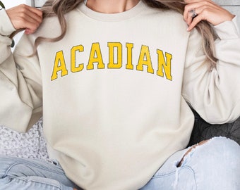 Acadian Acadie Sweatshirt for Acadian Acadie Sweatshirt Gift for Acadian Retro Varsity Sports Jersey Style  Yellow