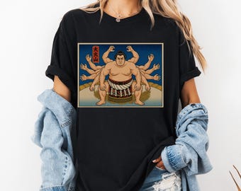 Camiseta de sumo estilo Ukiyo-e japonesa con estampado de luchador de sumo y gráfico vintage estilo Edo. Regalo divertido para viajeros aficionados al sumo.