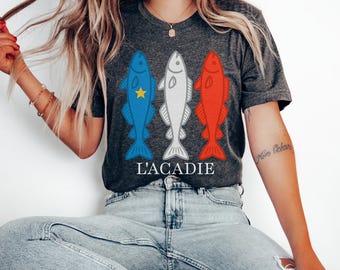 Acadian Flag Codfish Unisex Shirt  Maritime Pride Tee Blue, White & Red Cod Fish Acadian Shirt Acadie Festival Tshirt Gift L'Acadie Cod Fish