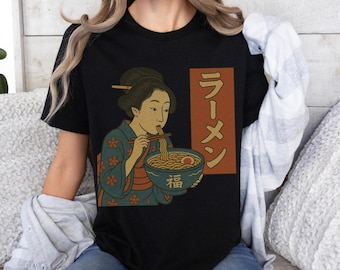 Camiseta de ramen ukiyo-e, mujer japonesa comiendo ramen, estilo tradicional de xilografía, regalo para amantes del ramen, regalo retro para amantes de la comida japonesa, regalo de viaje a Japón