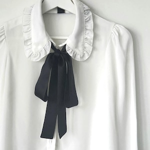 Czarny, długi, jedwabny, wąski szal, jedwabna wstążka do włosów, kokarda do włosów, szalik na szyję, krawat na szyję, naszyjnik choker, jedwabny pasek, opaska na głowę, wyprodukowano w Kanadzie