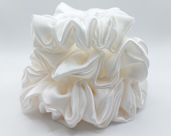 Ivory White Classic Pure Silk Scrunchie, Handmade, Hair ties, Soft, Elegant, Gift, Bridesmaid