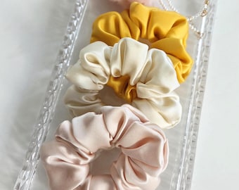 Silk Scrunchies, natural hair tie, soft gentle hair accessories, gift for her, birthday,  bridesmaids, bridal shower, party favors