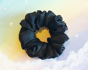 Black Deluxe Pure Silk Scrunchie, Handmade, Hair ties, Soft, Elegant, Gift, Bridesmaid