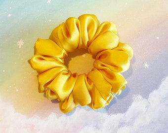 Sunshine Yellow Deluxe Pure Silk Scrunchie, Handmade, Hair ties, Soft, Elegant, Gift, Bridesmaid