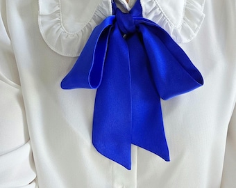 Royal blue silk skinny scarf, silk hair ribbon, hair bow, neck scarf, headband, bridal gift, bridesmaid gift, handmade gift, made in Canada