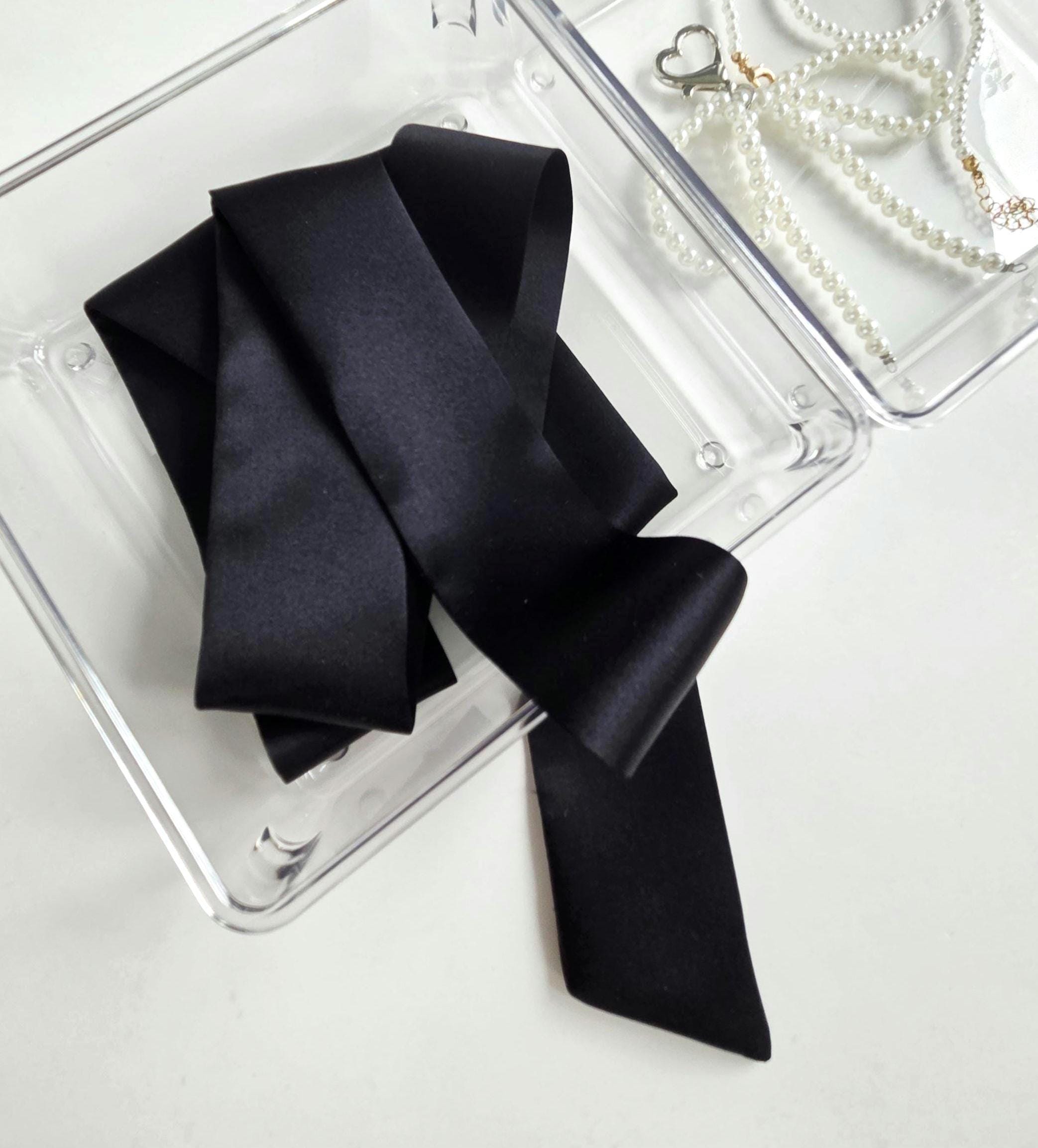 Pure silk skinny tie, silk scarf, silk hair ribbon, hair bow, neck scarf, neck tie, neck choker, headband, gifts for friends, Made in Canada