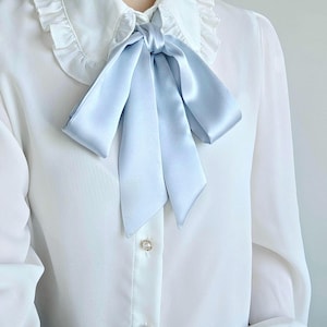 Soft blue silk skinny scarf, soft and gentle ribbon, hair bow, neck scarf, neck tie, neck choker, neck bow, headband,handmade gift
