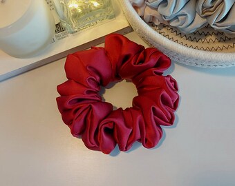 Dark Rose Deluxe Pure Silk Scrunchie, Handmade, Hair ties, Soft, Elegant, Gift, Bridesmaid