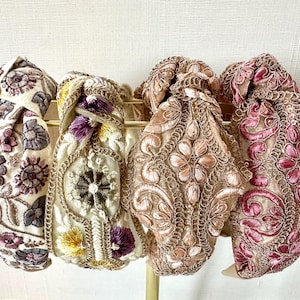 EMBROIDERED HEADBAND  - Pink - Purple - Floral - Large Long Hair Bow - Hair Clip - Headband - Non-Slip Grip