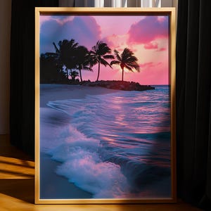 Miami Beach Poster, Miami Travel poster, Retro poster, Vaporwave, 80s city pop, Retro Art, Miami decor, 80s Photograph