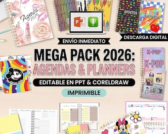 Mega Pack 2026 Printable Planners in Spanish, Editable Teacher Planner for PowerPoint, Calendar, Planners, Notebooks, Entrepreneur Templates