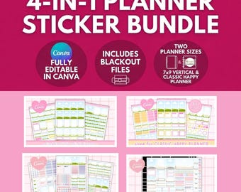 Editable Planner Sticker Template Bundle, Canva Custom Kit, Classic Happy Planner & 7x9 Vertical, Printable Cut Files, 4-in-1 Mega Set