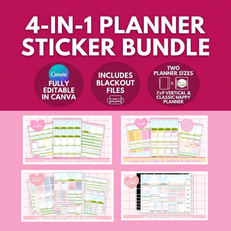Editable Planner Sticker Template Bundle, Canva Custom Kit, Classic ...