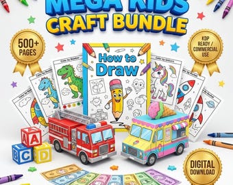 Mega Kids Craft Bundle, How to Draw, Coloring, 3D Paper Crafts, Preschool Activity, Teacher Resource, DIY Toys, Commercial Use KDP Ready