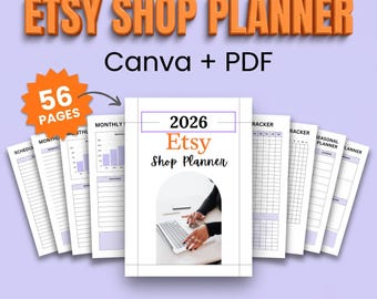 Modello Canva per la pianificazione aziendale del negozio Etsy, strumento di monitoraggio per piccole imprese 2026, organizer stampabile per venditori Etsy, registro finanziario, strumento di monitoraggio degli ordini.