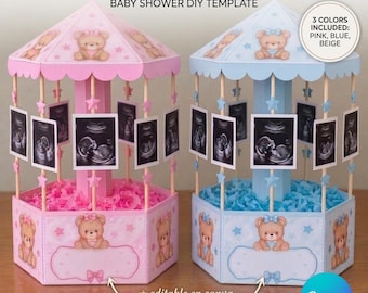 Carousel Centerpiece Canva Template | Carousel Centerpiece | 3D Baby Chá Carrossel Mold | Baby Shower Sonogram DIY 3 Colors