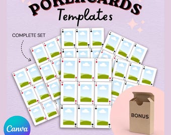 Modello di carte da gioco Canva, modello mockup per giochi di carte, layout di carte da gioco stampabili, modello di flashcard per mazzo personalizzato, design per uso commerciale