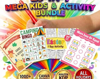 Mega Kids Activity Bundle, 1000+ Puzzles Games Bingo, All Year Holidays, Kdp Interior, Canva Editable, Commercial Use, Png Pdf Download
