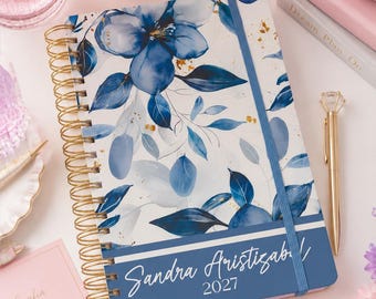 2027 Editable Floral Blue Planner | Daily and Weekly PowerPoint Planner | Women's Organizer | PPTX Template | Productivity | Spanish