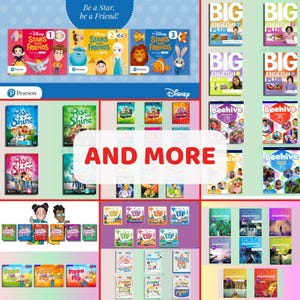 Puede incluir: Una colección de libros educativos para niños con cubiertas coloridas, con títulos como "Stars & Friends", "Rise & Shine" y "Beehive". La imagen también incluye el texto "Be a Star, be a Friend!" y "AND MORE".