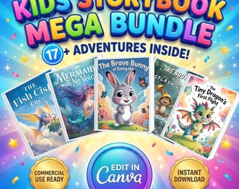 17 Editable Kids Book Bundle | Canva Template KDP Interior | Commercial Use Children Story | PLR Picture Book for Teachers & Parents