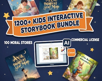 1200+ Kids Interactive Storybook Bundle | Editable KDP Interior (Ai/Canva) | Moral Stories and Adventures for Resale