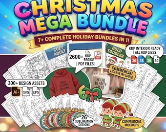 Christmas Mega Bundle | KDP Interior Coloring Books, Sublimation Designs, Mockups, Vector SVG Clipart & Activities | Commercial Use