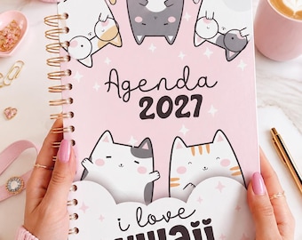 Kawaii Kittens Planner 2027-2028 Printable PDF | Editable PowerPoint | Kawaii Cat Planner | Instant Download | Spanish
