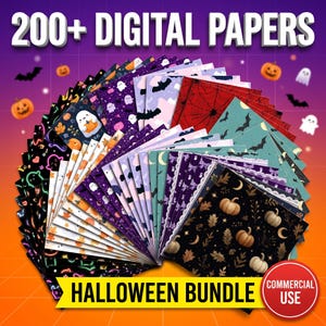 200+ Halloween Digital Paper Pack Bundle Seamless Patterns Bats Ghosts Pumpkins Gothic Skulls 12x12 300 DPI Scrapbook Junk Journal
