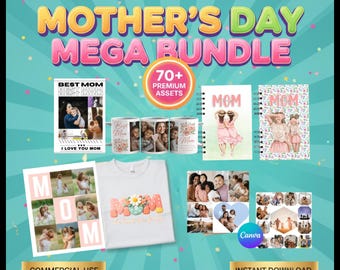 Mother's Day Mega Bundle | Canva Photo Collage Template | Mug Wrap Sublimation | Newspaper Gift | Best Mom T-shirt PNG | KDP Journal 6x9