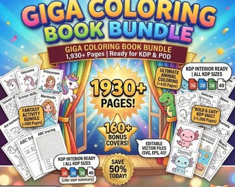 Ultimate Kids Activity and Coloring Mega Bundle | 1900+ KDP Pages, Fantasy, Animals, Bold Easy Style, ABC Tracing | Commercial Use