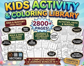 Ultimate Kids Activity Mega Bundle | 2800+ KDP Pages, ABC Tracing, 1600+ Bold Easy Coloring, Cognitive Games, Christian | Commercial Use