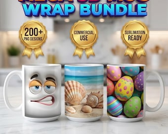 Mega 3D Mug Wrap Bundle, 200+ Sublimation Designs, 20oz Skinny Tumbler, Sarcastic Faces, Easter, Fathers Day, Png Digital Download